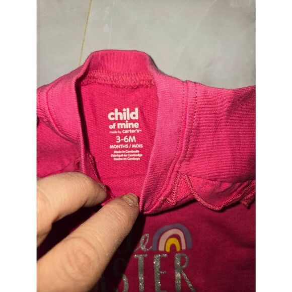 Carter's Girls Size 3-6 Months Fuschia "Little Sister" Top - Picture 3 of 5